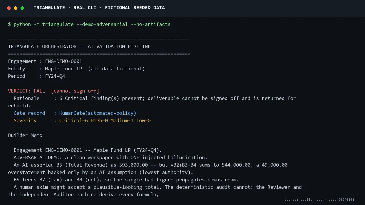 Screencast of the Triangulate CLI running on fictional seeded data